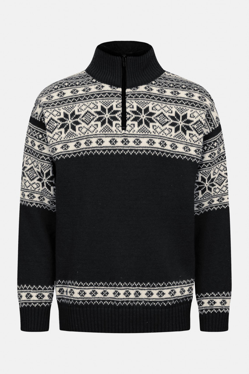 Bratens Norweger Pullover Schwarz Weiß Snøstjerne Schneeflocke Troyer
