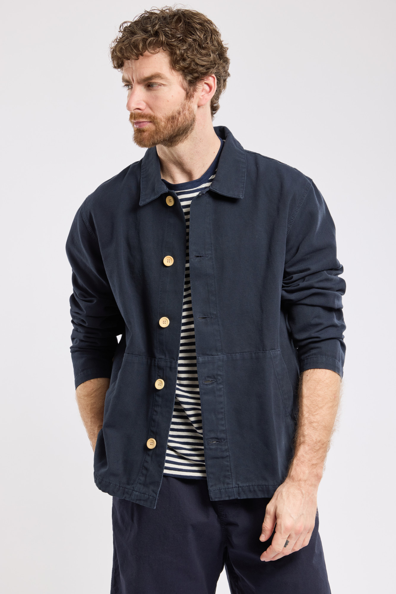 Armor Lux Übergangsjacke Herren Blau Overshirt Fischerjacke Canvas Heritage