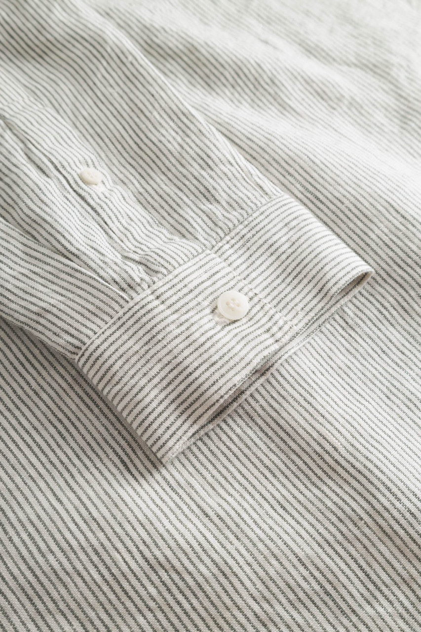 Hanseheld Leinenhemd LeinenLos! Herren Beige Gestreift Fischerhemd Stehkragen