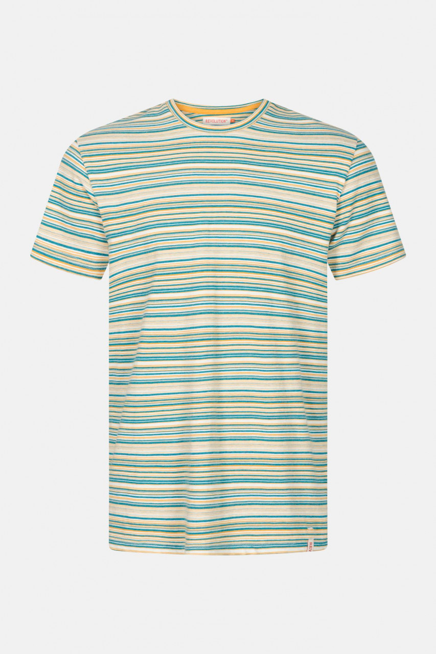 RVLT Revolution Regular Herren T-Shirt Streifen Marine Offwhite Grün