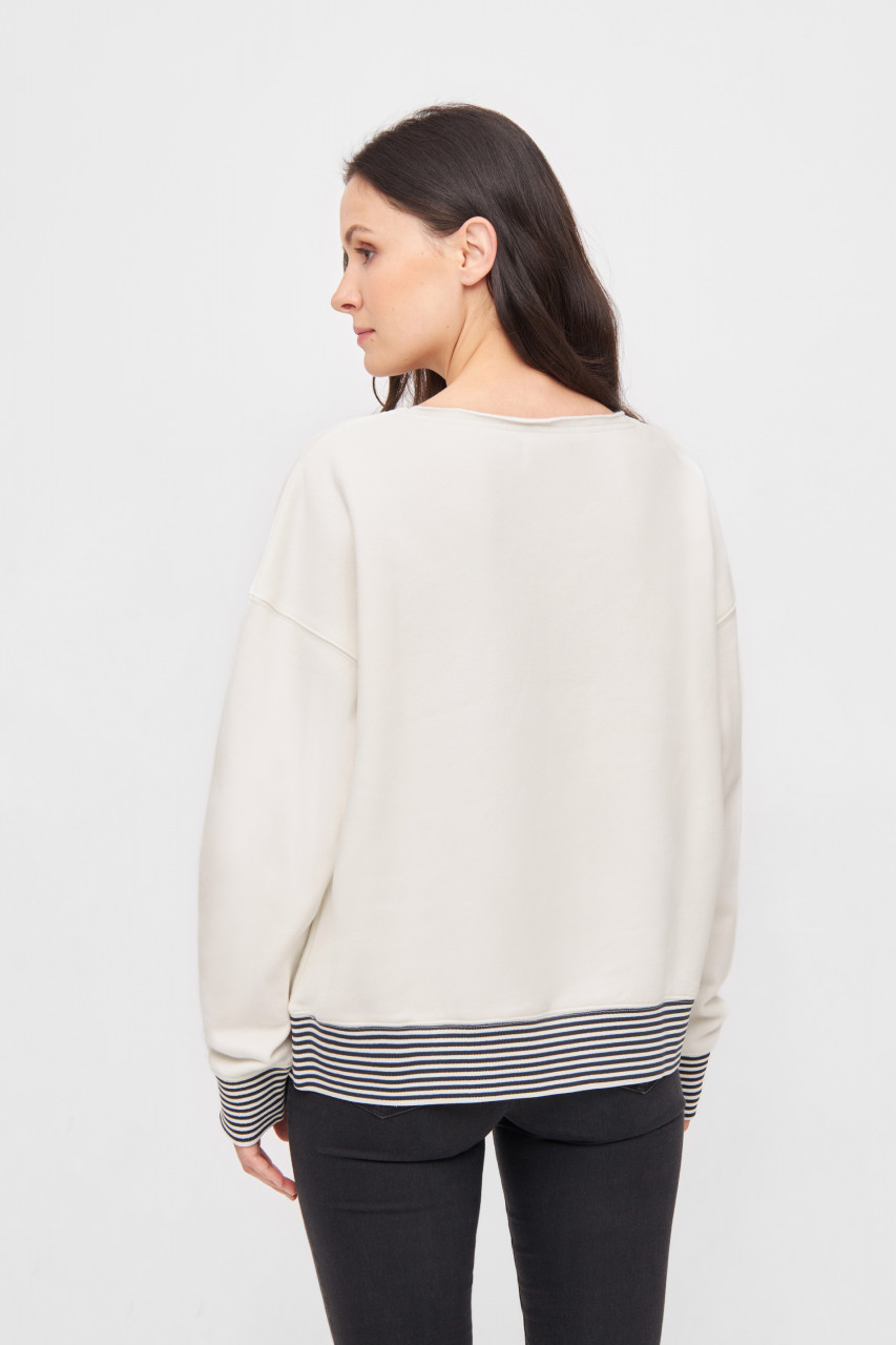 Derbe Sweatshirt Robbenschnute Striped Damen Weiß Crewneck GOTS