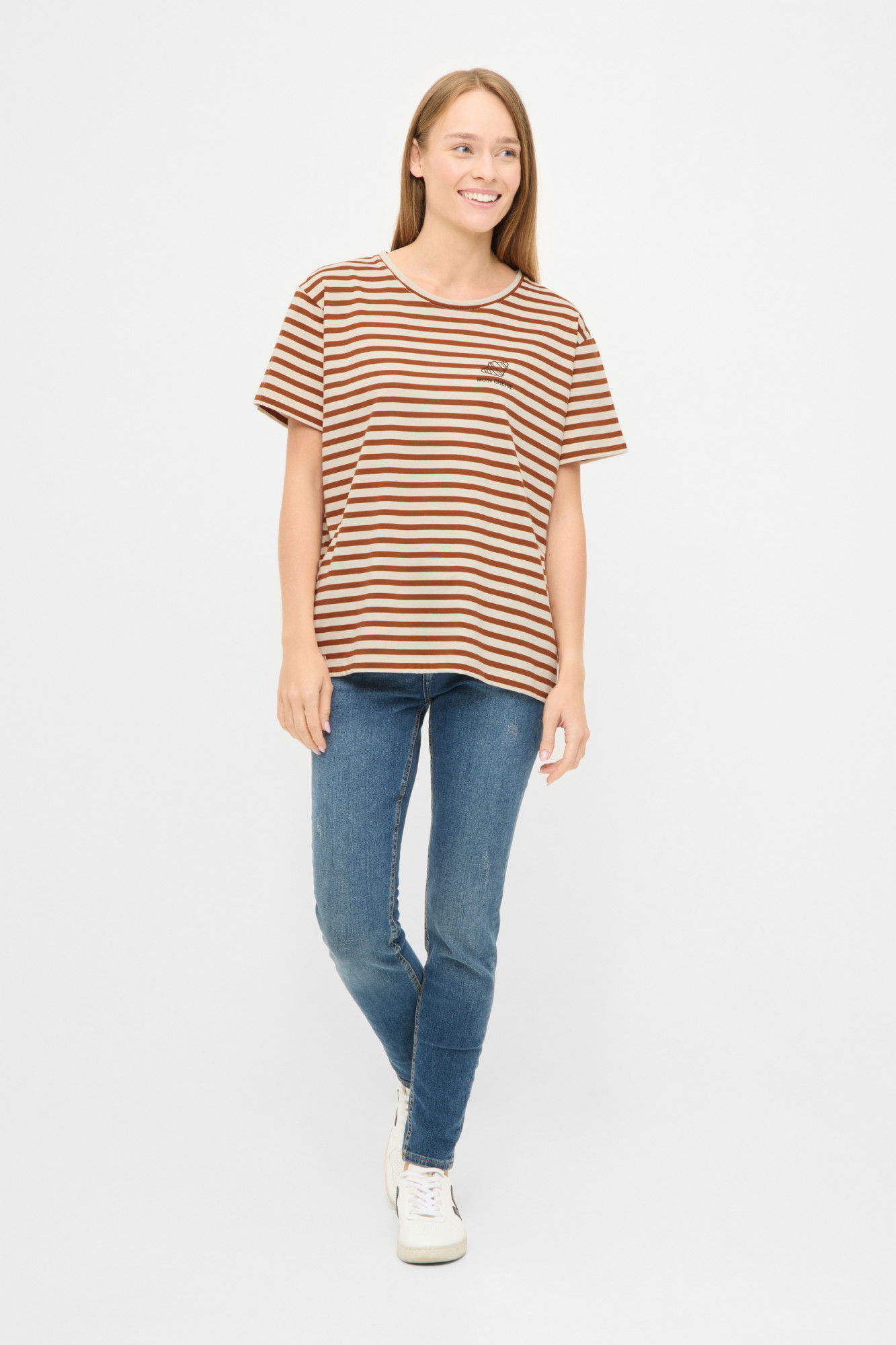 Derbe T-Shirt Franz Cherie Damen Beige Braun Streifenshirt GOTS Organic
