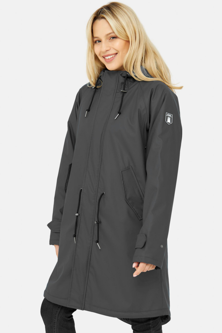 Derbe Friese Tidaholm Damen Regenjacke Schwarz Grau Gefüttert Phantom Grey