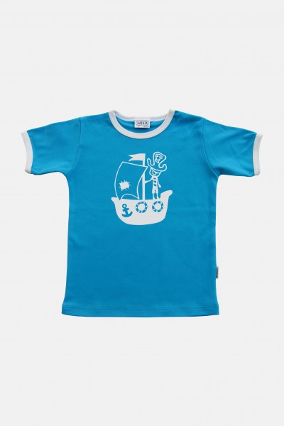 T Shirt türkis-weiß Motiv Pirat