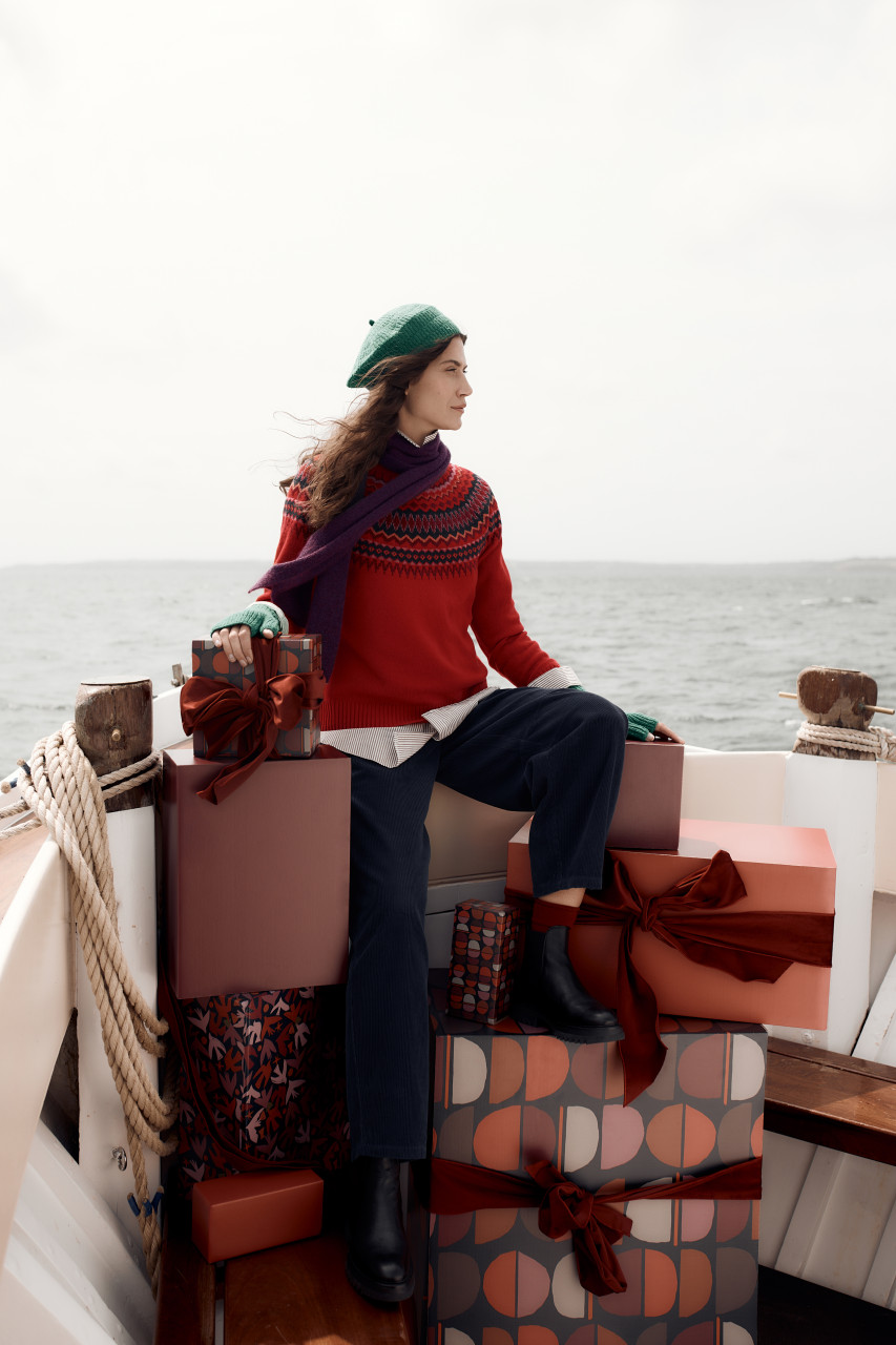 Seasalt Cornwall Pullover Gurnards Head Rot Blau Fairisle