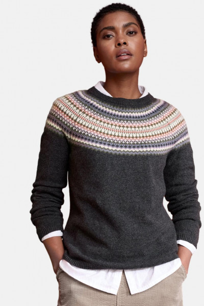 Seasalt Cornwall Bucks Horn Strickpullover Grau Fairisle
