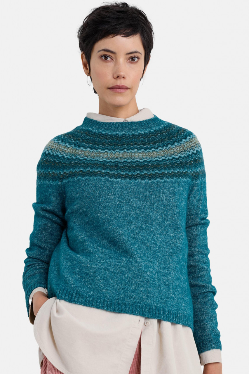 Seasalt Cornwall Pullover Spruce Frost Damen Blau Gelb Fairisle