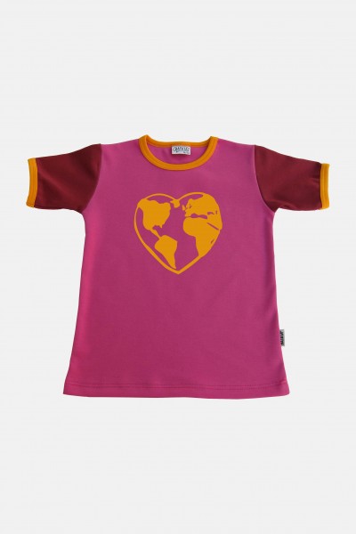 Kurzarmshirt fuchsia-bordeaux-orange Motiv Herzerde