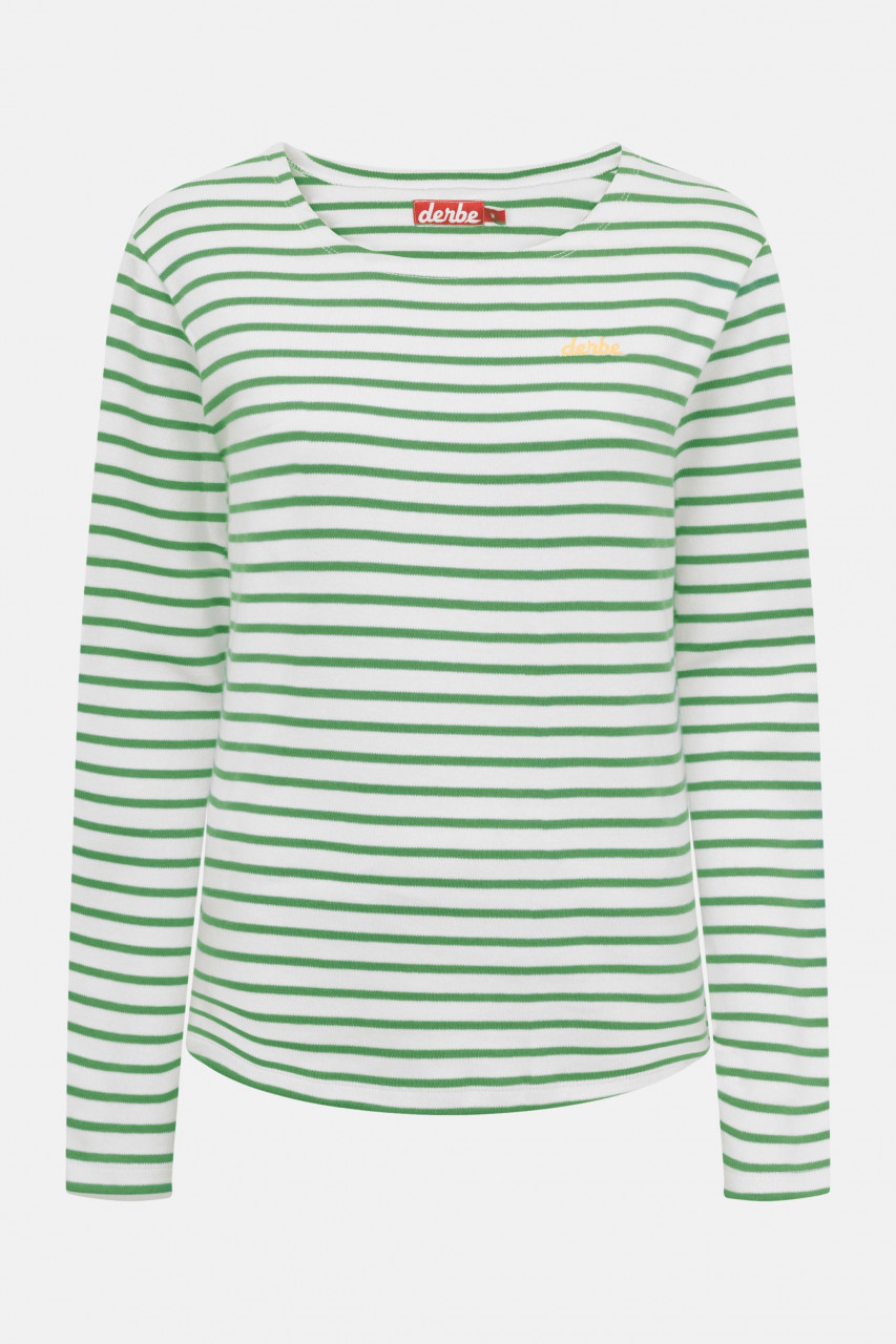 Derbe Langarmshirt Interstriped Damen Weiß Grün Streifenshirt