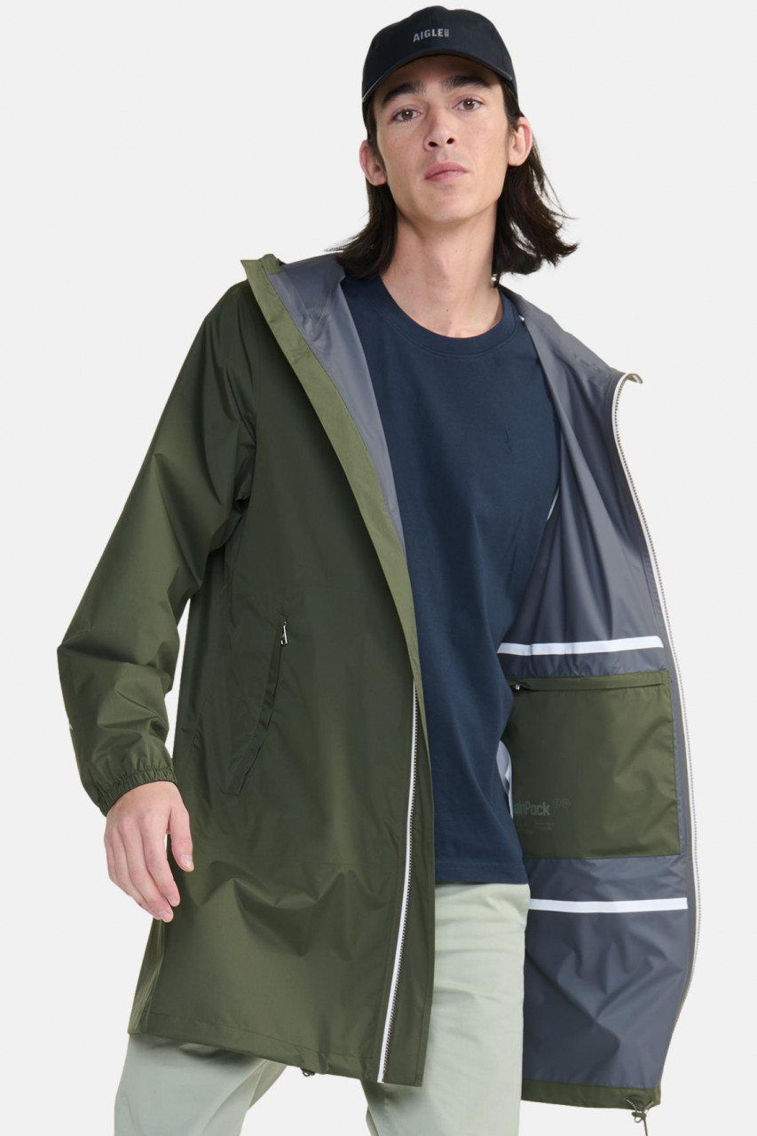 Aigle Regenjacke Oliv Grün Langer Parka Packbar