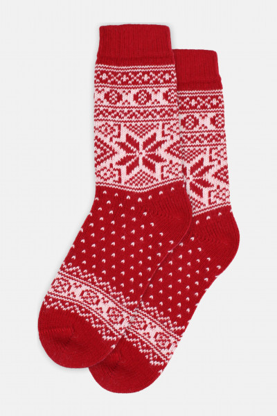 Danefae Danestay Warm Damen Stricksocken Rot Weiß Wollsocken