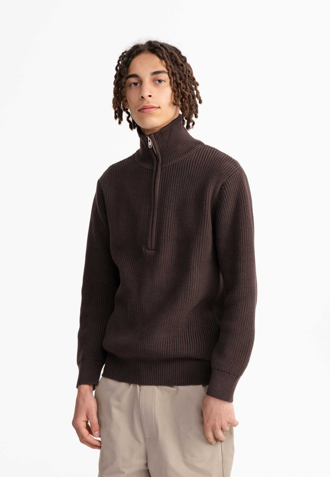 MELA Rippstrick Troyer UDAI Herren Pullover Braun Baumwolle