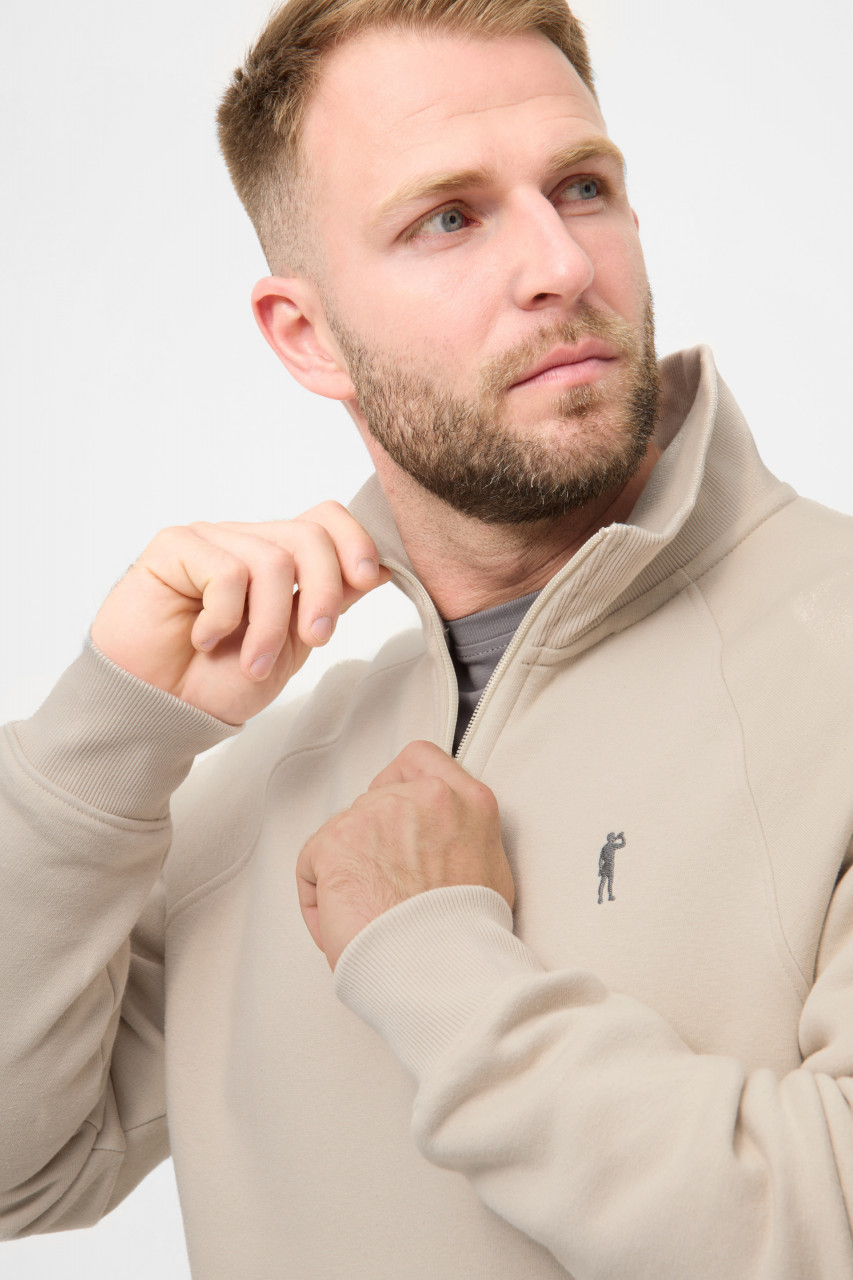 Derbe Halfzip Basic Kippes Herren Beige Sweatshirt GOTS