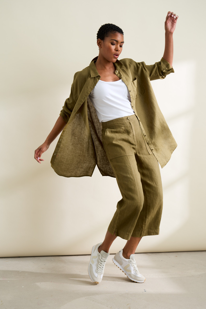 Seasalt Cornwall Beach Road Damen Bluse Oliv Grün Leinen