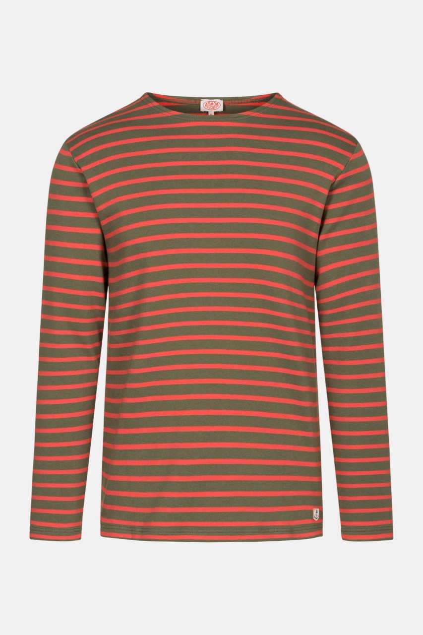 Armor Lux Herren Streifenshirt Houat Khaki Oliv Orange