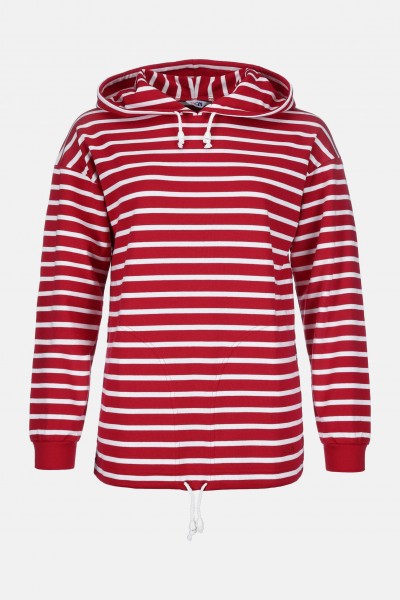 Damen Kapuzen-Shirt Gestreift Baumwolle - rot/weissgestreift