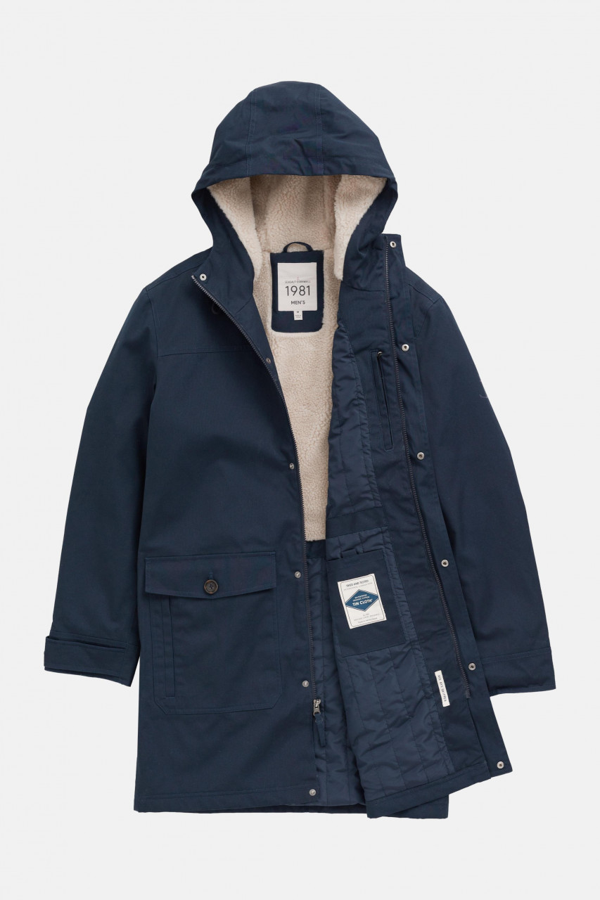 Seasalt Cornwall Regenjacke Tidesman Coat Herren Blau Navy Parka Wintermantel