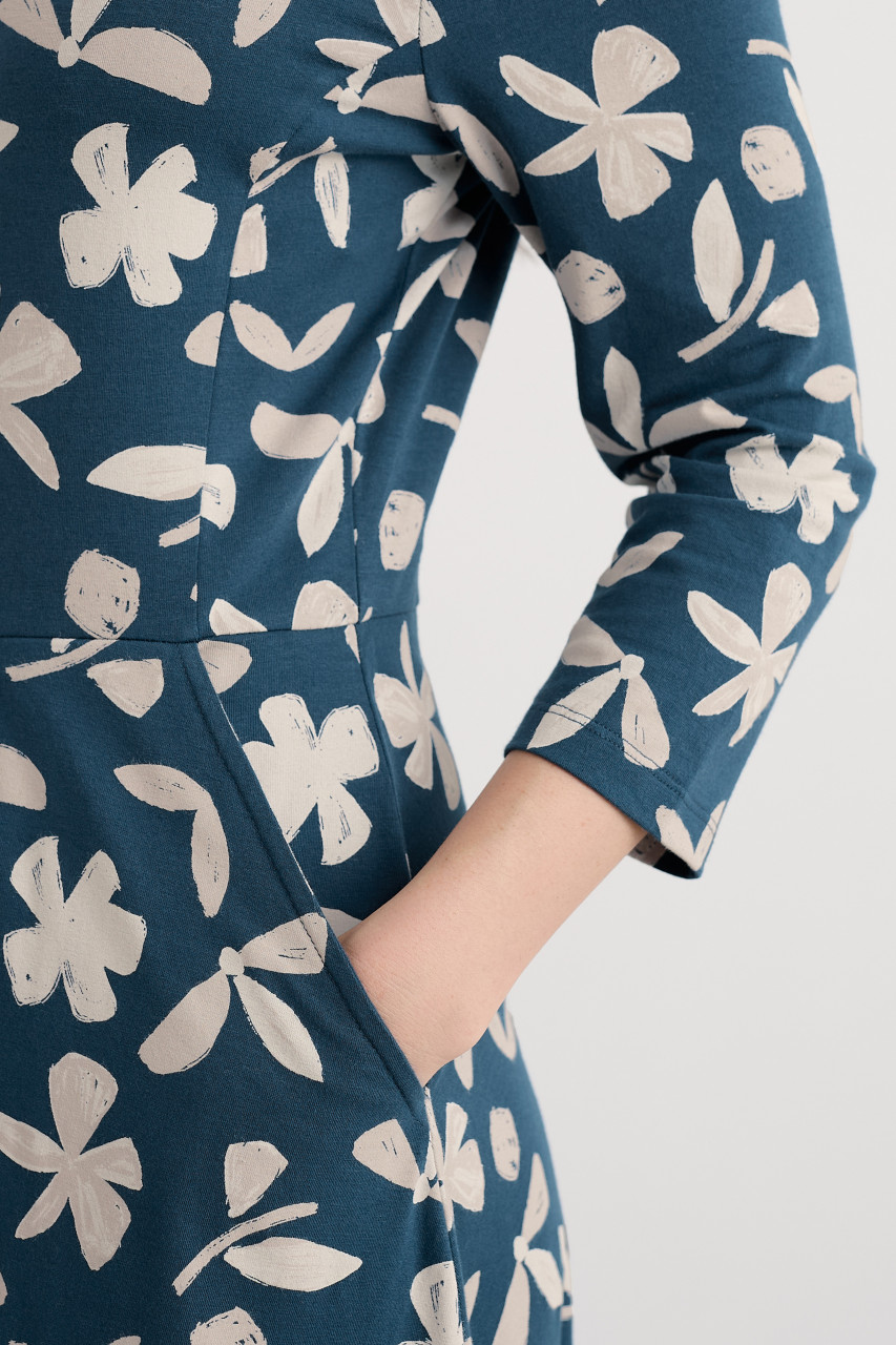Seasalt Cornwall Kleid April Dress Organic Damen Petrol Beige Blätter und Blüten