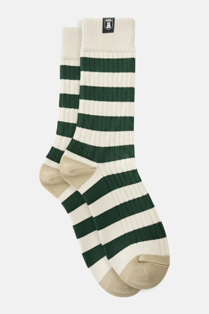 Derbe Socken Basic Knit Striped Weiß Grün Gestreift