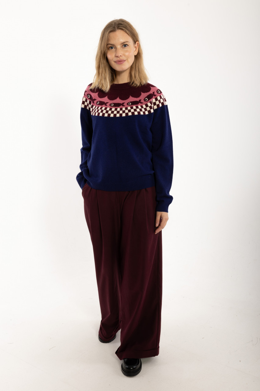 Danefae Strickpullover Danesidsel Damen Blau Rosa Braun Fairisle Fisch