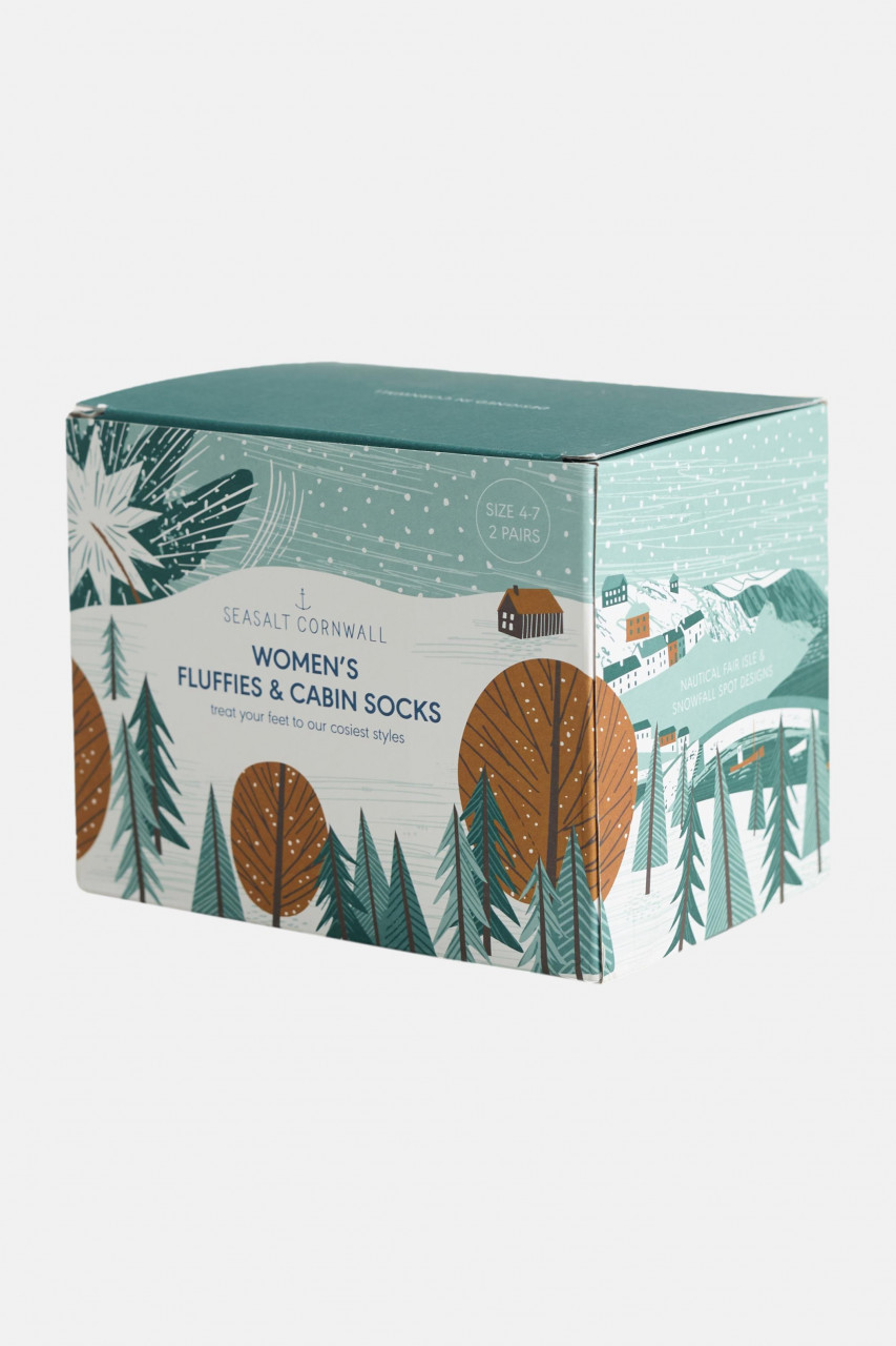 Seasalt Cornwall 2er Set Damensocken Rot Blau Fairisle Flauschig