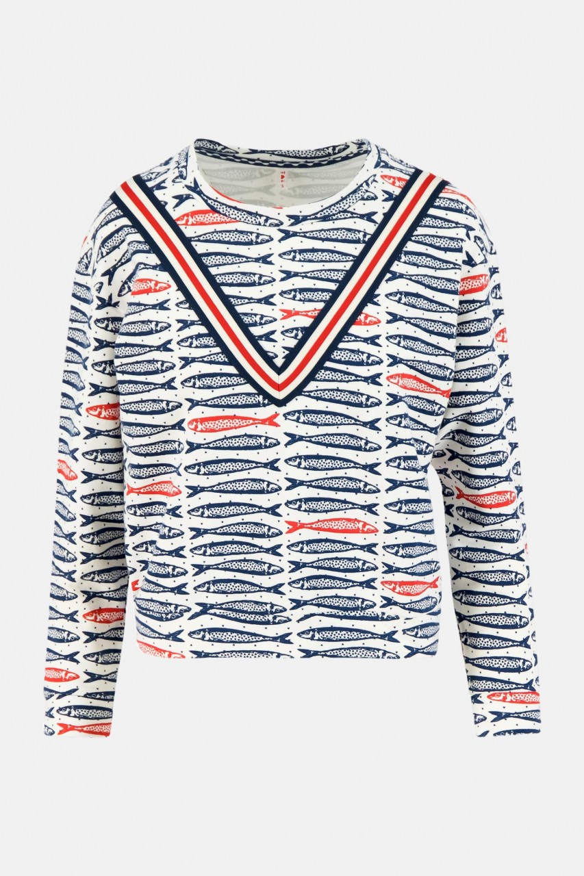 Blutsgeschwister Caravan Damen Shirt Fisch Print weiß