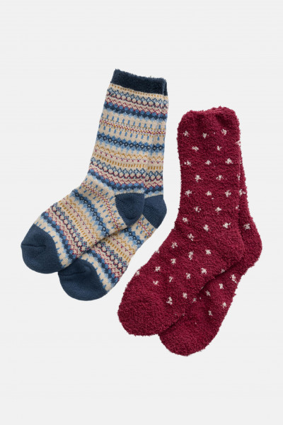 Seasalt Cornwall 2er Set Damensocken Rot Blau Fairisle Flauschig