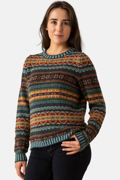 ERIBÉ Pullover Kinross Damen Petrol Orange Fairisle