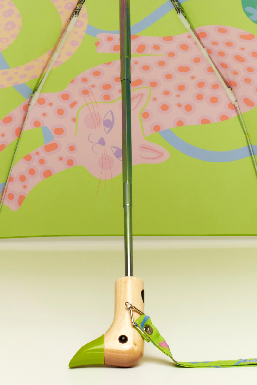 Original Duckhead Regenschirm Lime Arty Cats Hellgrün Neon Katzen Blau Rosa