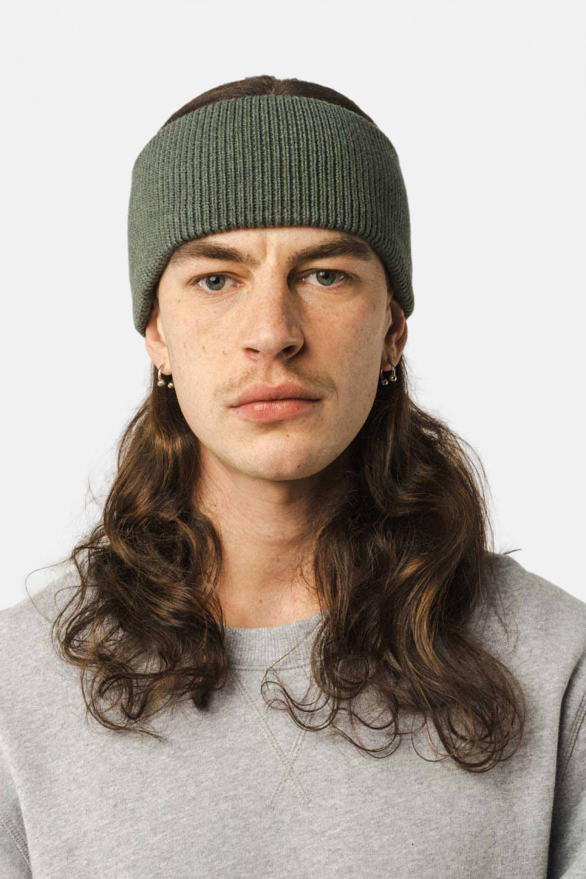 MELA KIRON Stirnband Oliv Grün Rippstrick