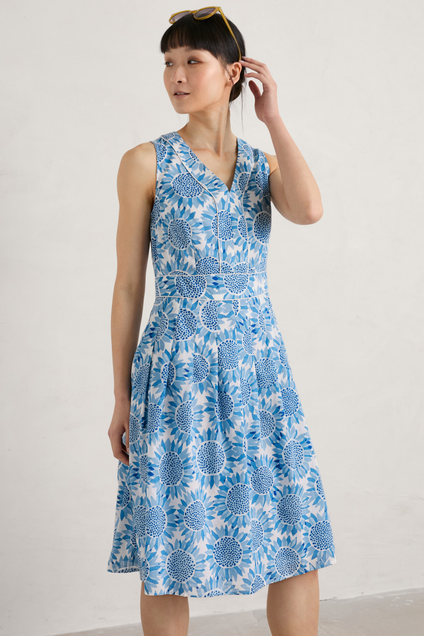 Seasalt Cornwall Villa Damen Kleid Sonnenblume Blau Weiß Vintage