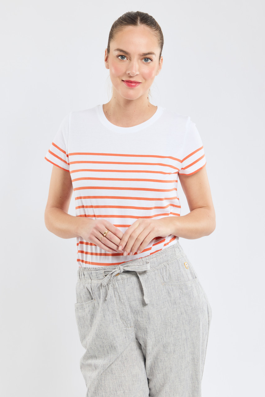 Armor Lux T-Shirt Etel Damen Weiß Orange Streifenshirt Heritage