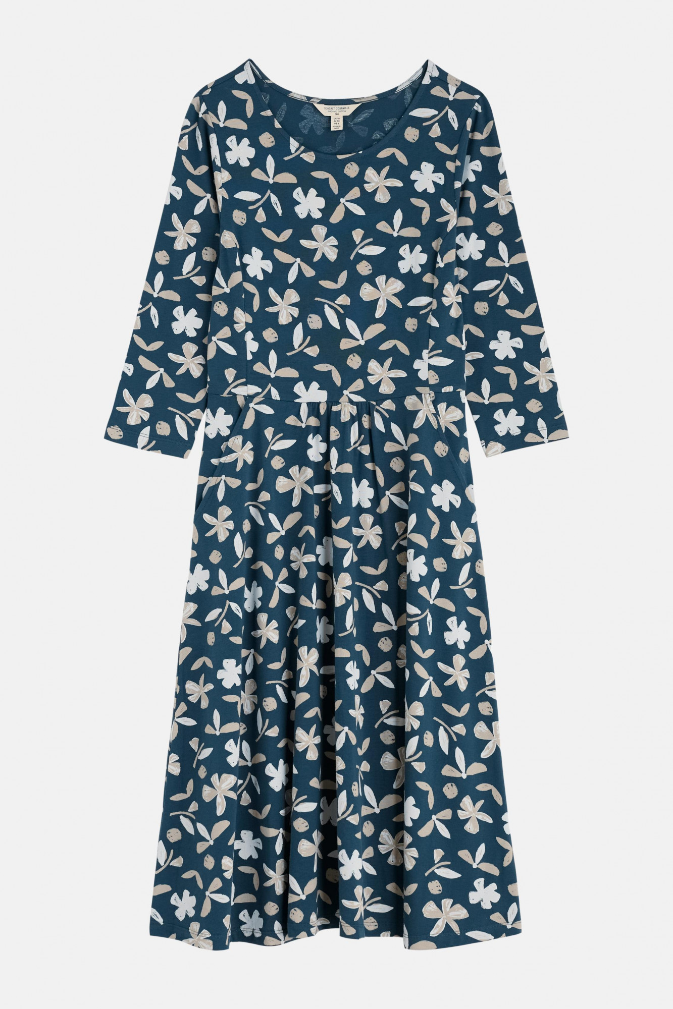 Seasalt Cornwall Kleid April Dress Organic Damen Petrol Beige Blätter und Blüten