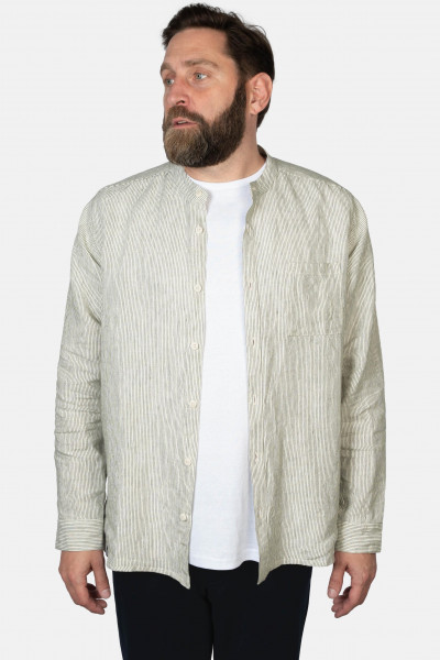 Hanseheld Leinenhemd LeinenLos! Herren Beige Gestreift Fischerhemd Stehkragen