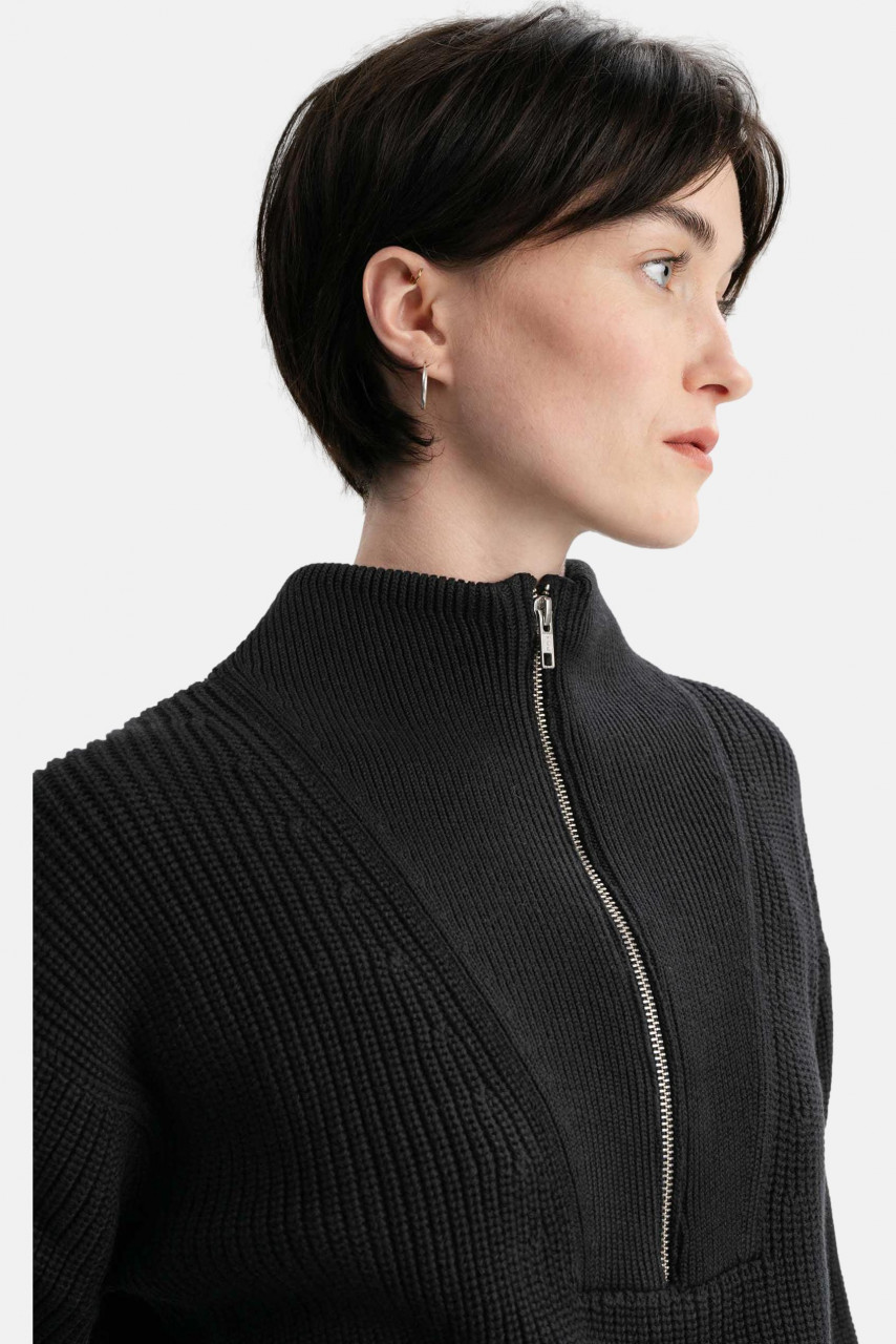 MELA Rippstrick Troyer KIMAYA Damen Schwarz Baumwolle GOTS Organic