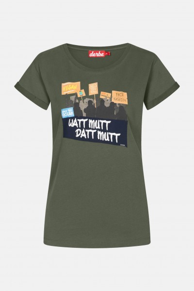 Derbe Watt mutt datt mutt Damen T-Shirt Oliv