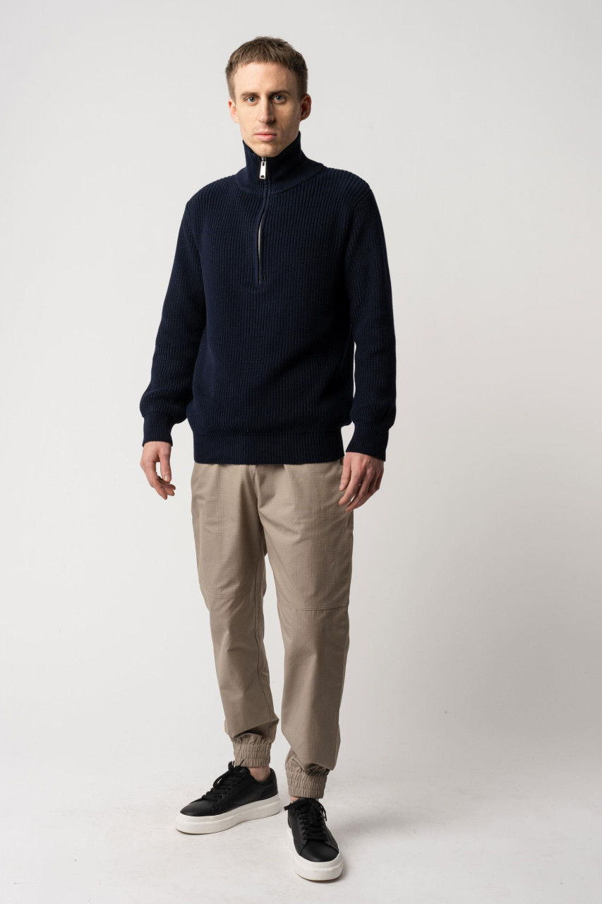 MELA Rippstrick Troyer UDAI Pullover Navy Dunkelblau Baumwolle Nachhaltig