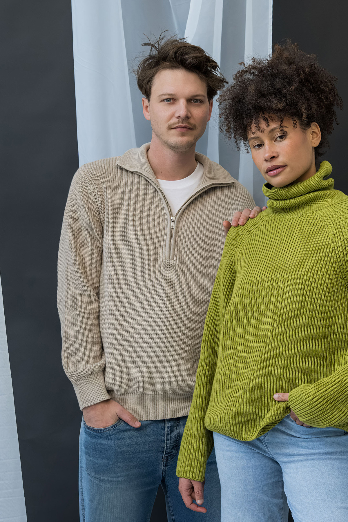 MELA Troyer UDAI Herren Pullover Beige Meliert Baumwolle GOTS Organic