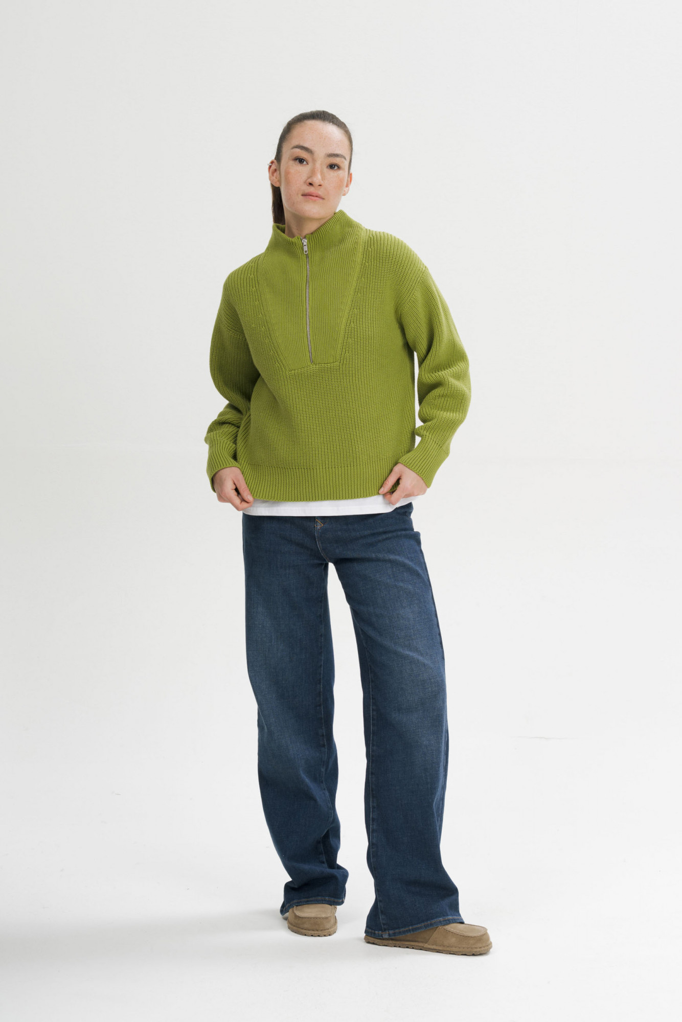 MELA Troyer KIMAYA Damen Grün Pullover Baumwolle GOTS Organic