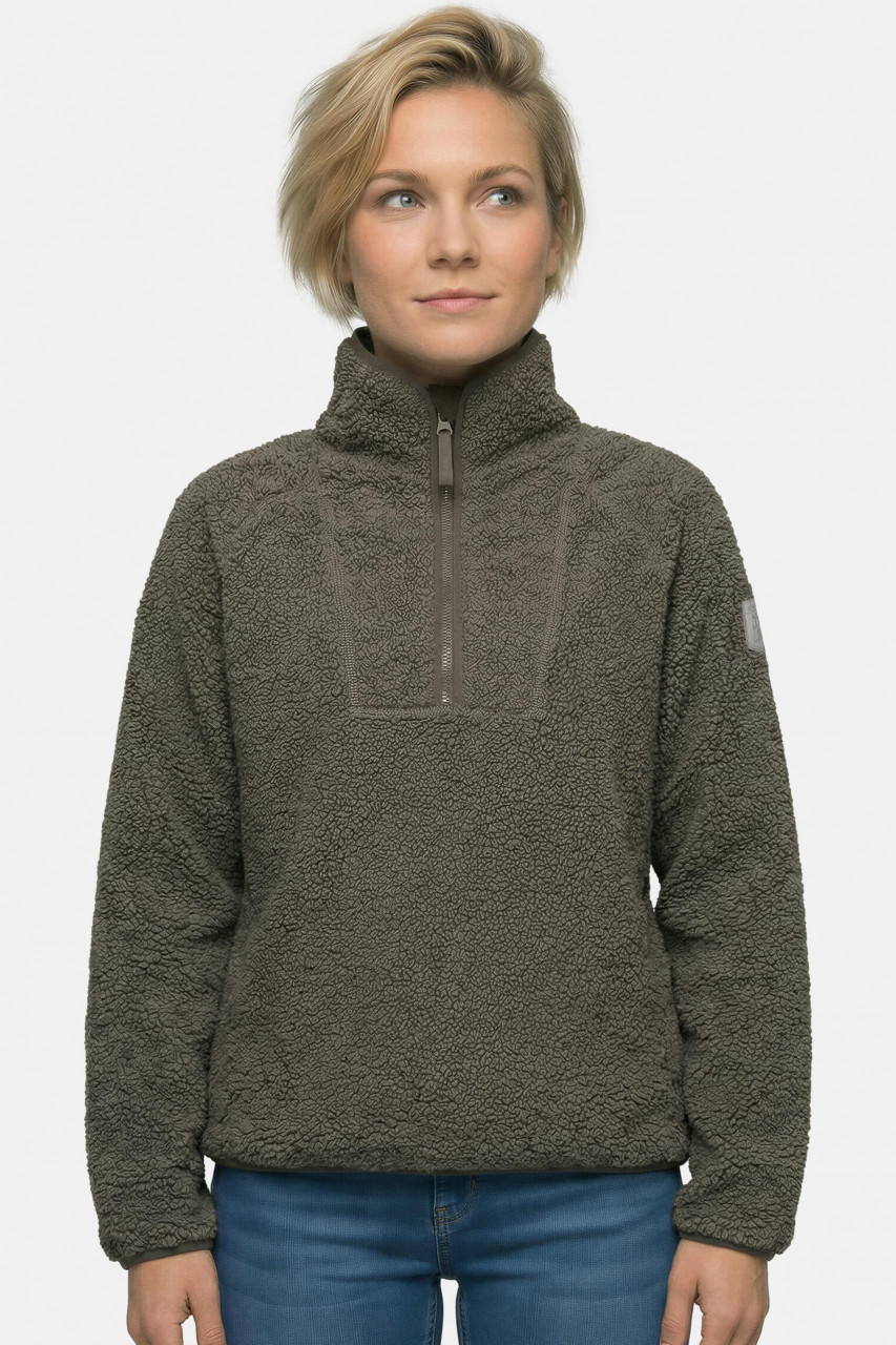 Derbe Damen Fleece Pullover Kuschelby Troyer Braun Teddy