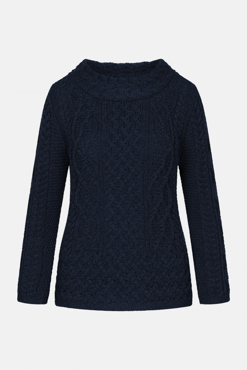 IrelandsEye Aran Spindle Blau Damen Pullover Navy