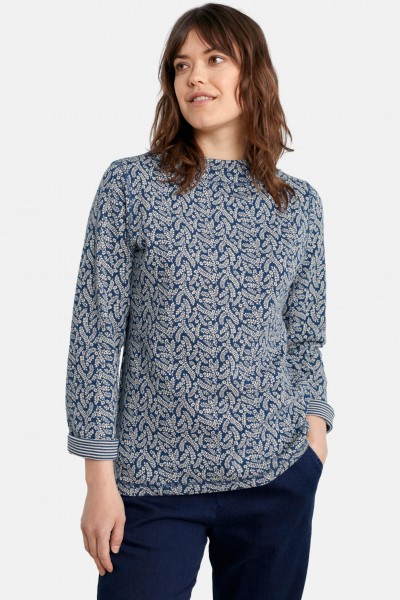 Seasalt Cornwall Shore Sighting Top Damen Shirt Sea Leaves Rich Blue Blau Blätter