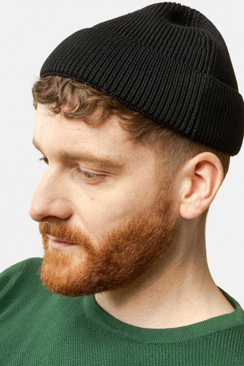 MELA kurze Rippstrick Mütze RAFI Black Dockermütze Schwarz