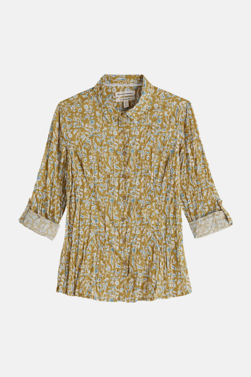 Bluse Larissa Shirt Gelb Hellblau Blätter und Blüten für Damen von Seasalt Cornwall