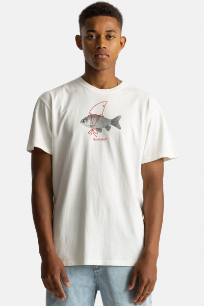 RVLT Herren T-Shirt Weiß Goldfisch Haiflosse