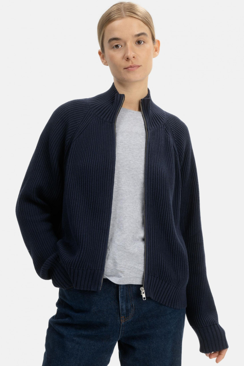 MELA Rippstrick Strickjacke KAMUKA Damen Navy Blau Baumwolle GOTS Organic