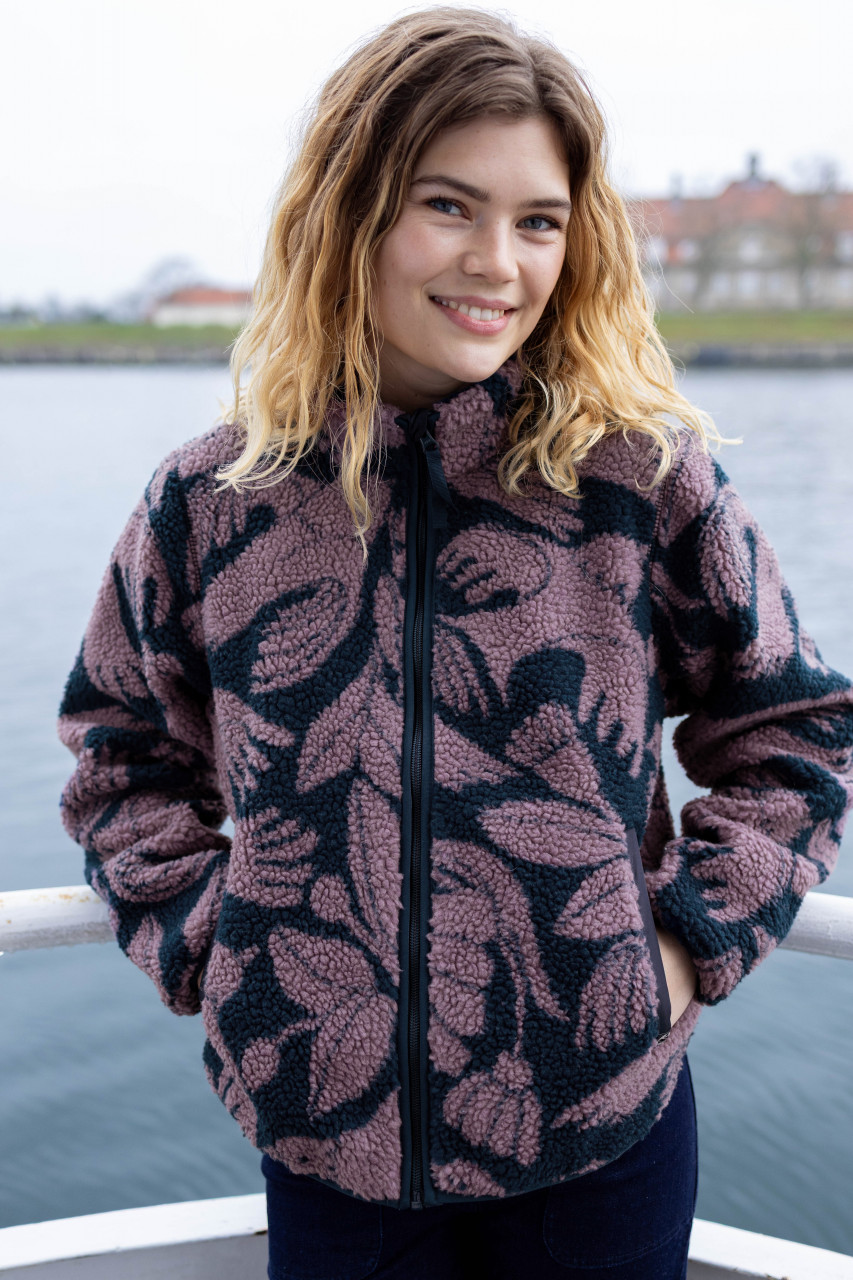 Danefae Danelabrador Fleecejacke Navy Blau Flieder Vögel Floral