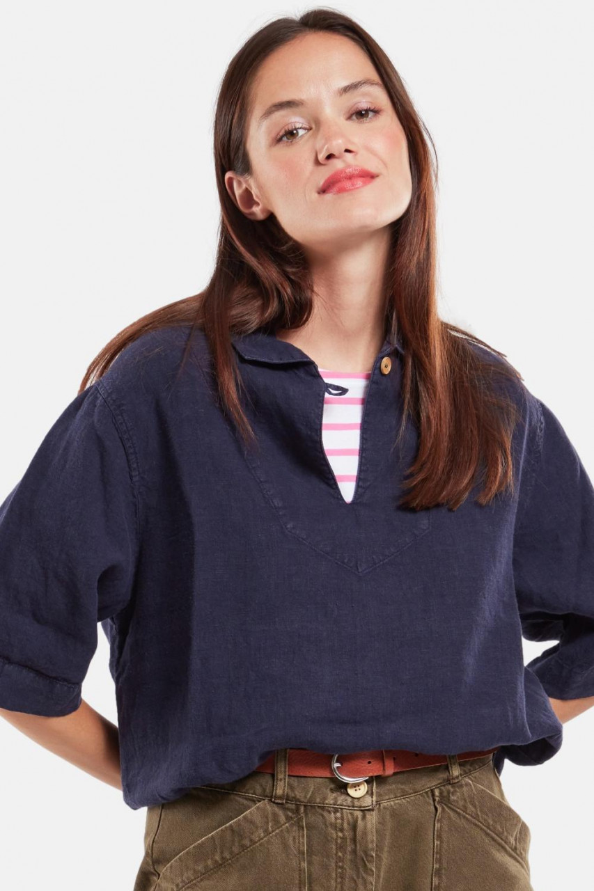 Armor Lux Leinenhemd Damen Fischerhemd Vareuse Dunkelblau