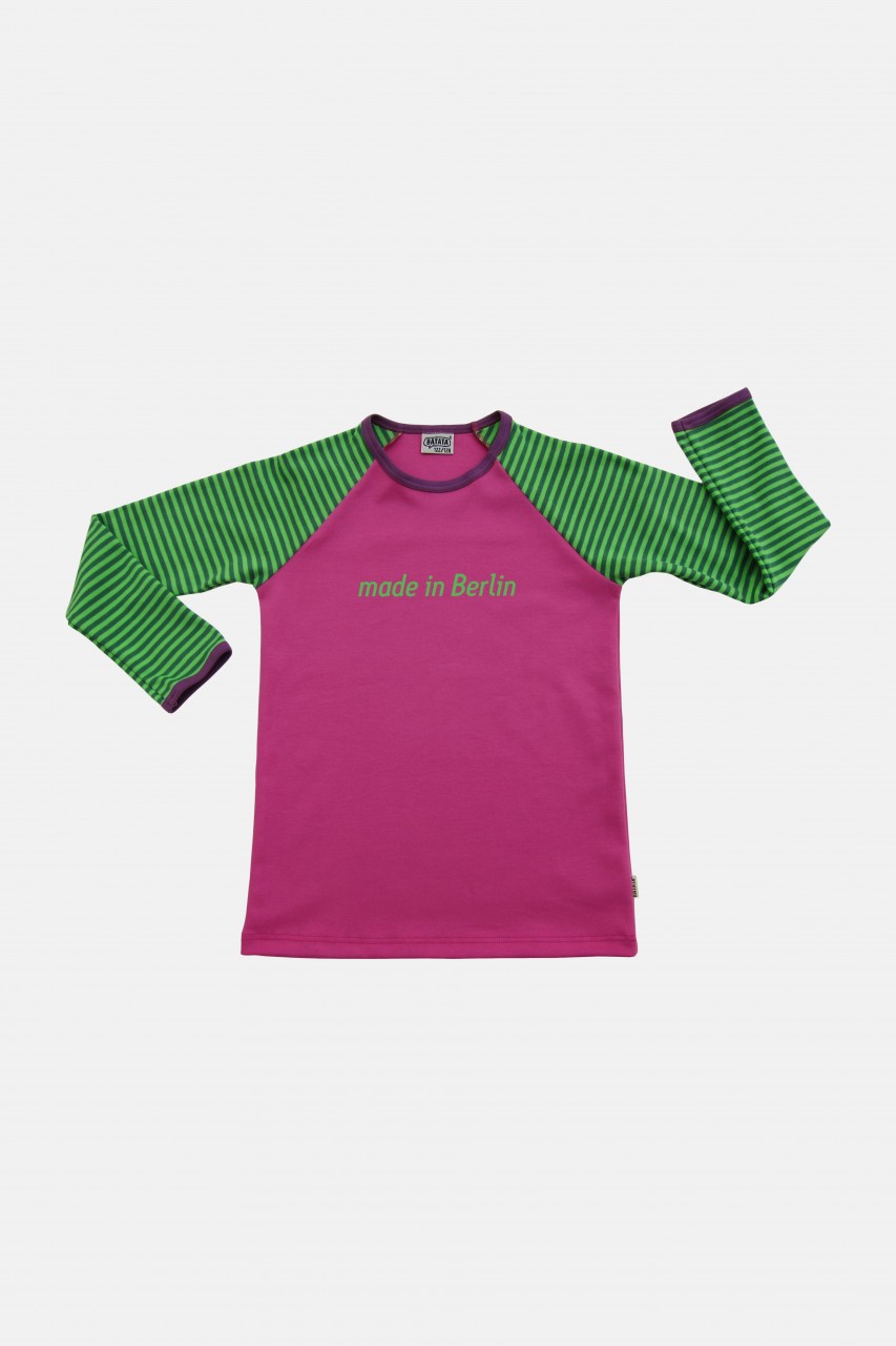 Shirt mit langen geringelten Ärmel Aufdruck made in Berlin