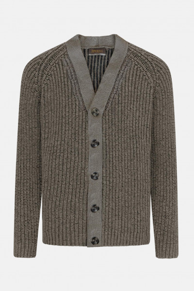Fisherman out of Ireland Herren Strickjacke Beige Grau Rippstrick